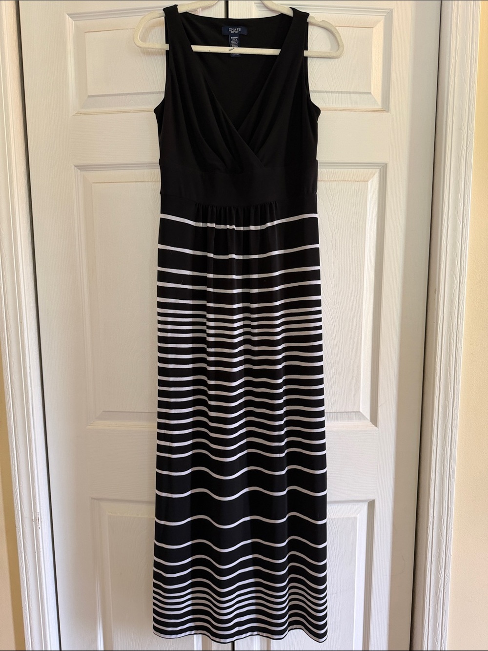 Chaps black and white striped maxi dress